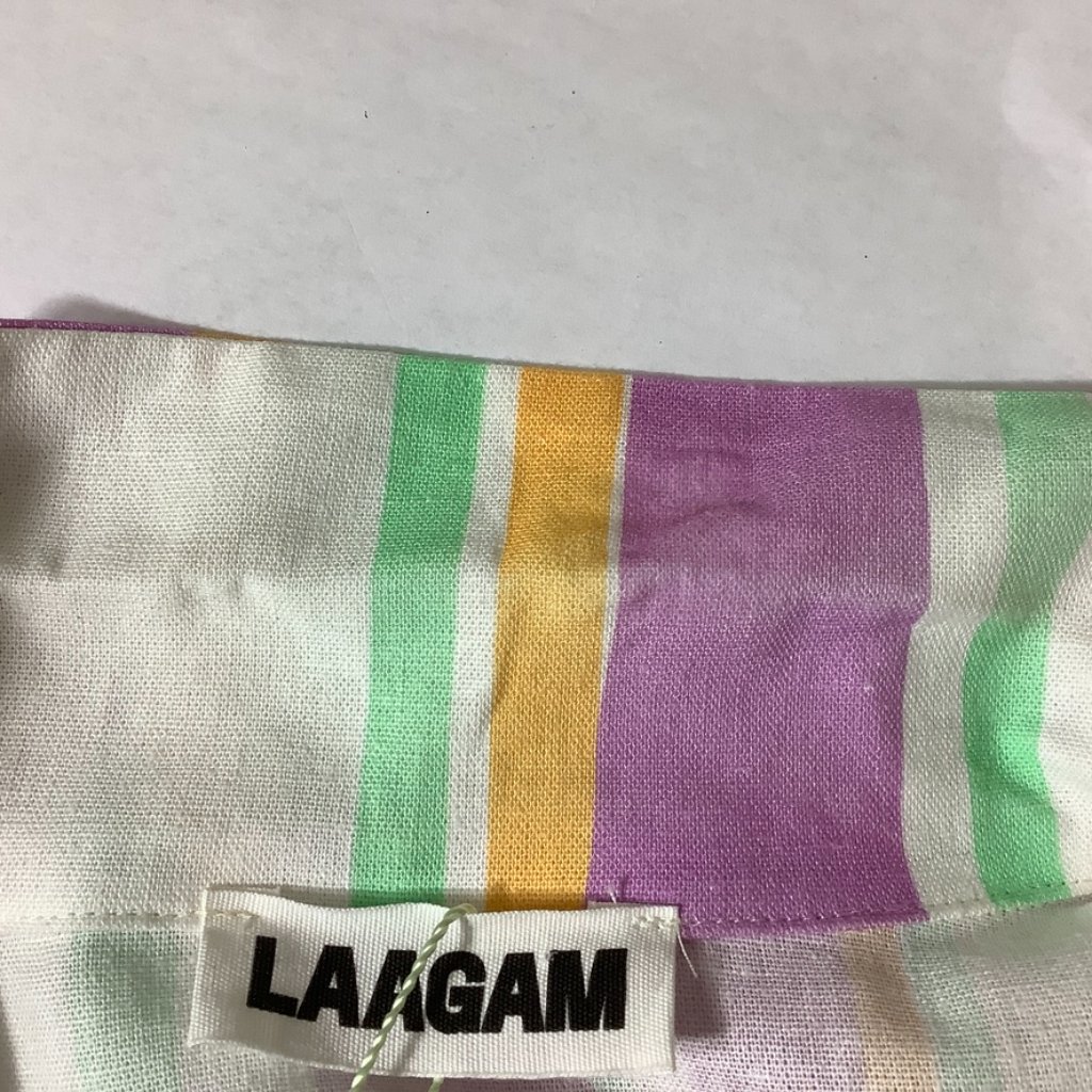 Laagam White, Yellow, Green, Purple Stripe Agosto Linen Blend Dress Nwt Flawed L — image 8 of 8